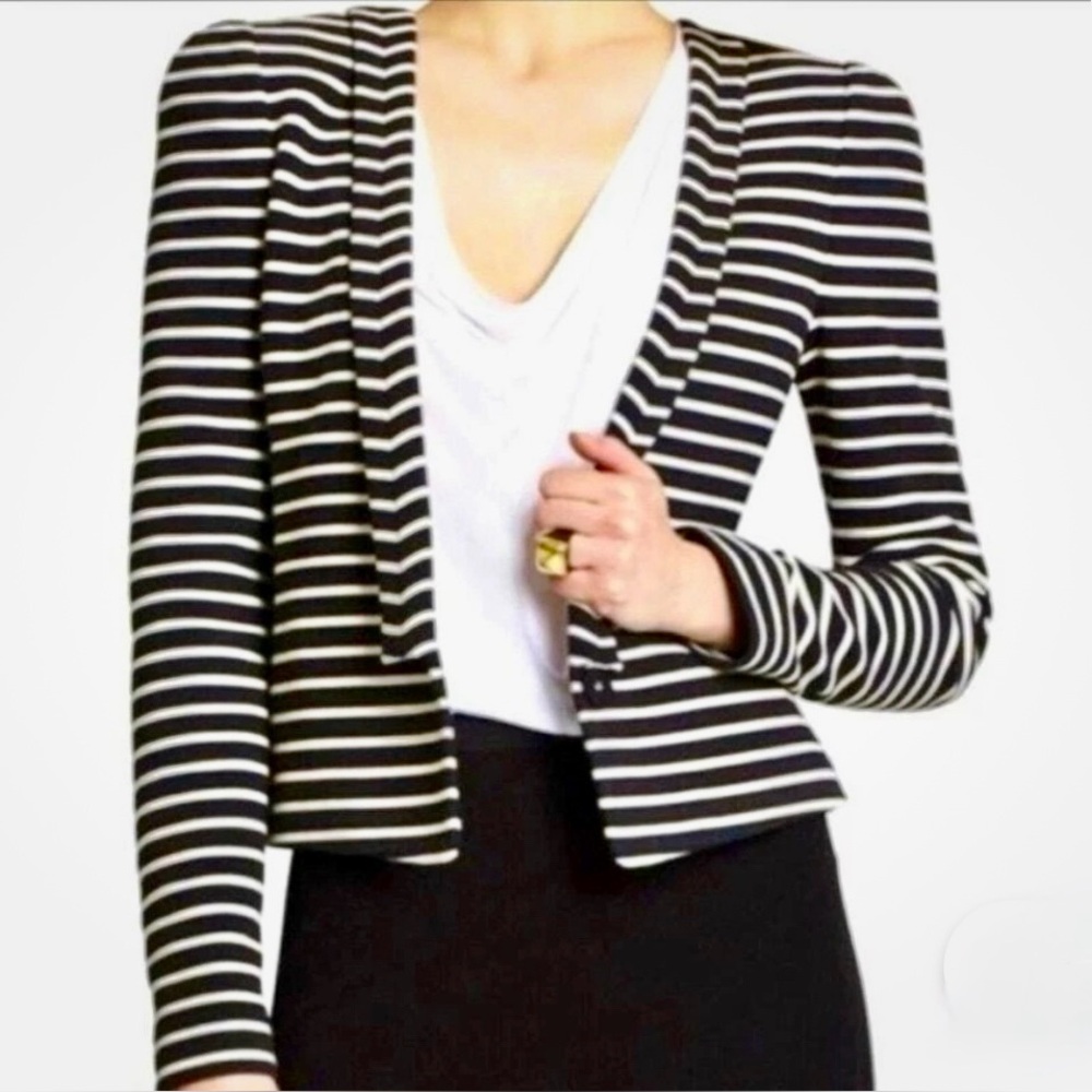 BCBGMAXAZRIA Hendrix Black and White Knit Blazer Size S